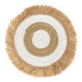 Set de table rond à anneaux blancs et frange de raphia 45 cm