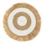 Set de table rond à anneaux blancs et frange de raphia 45 cm