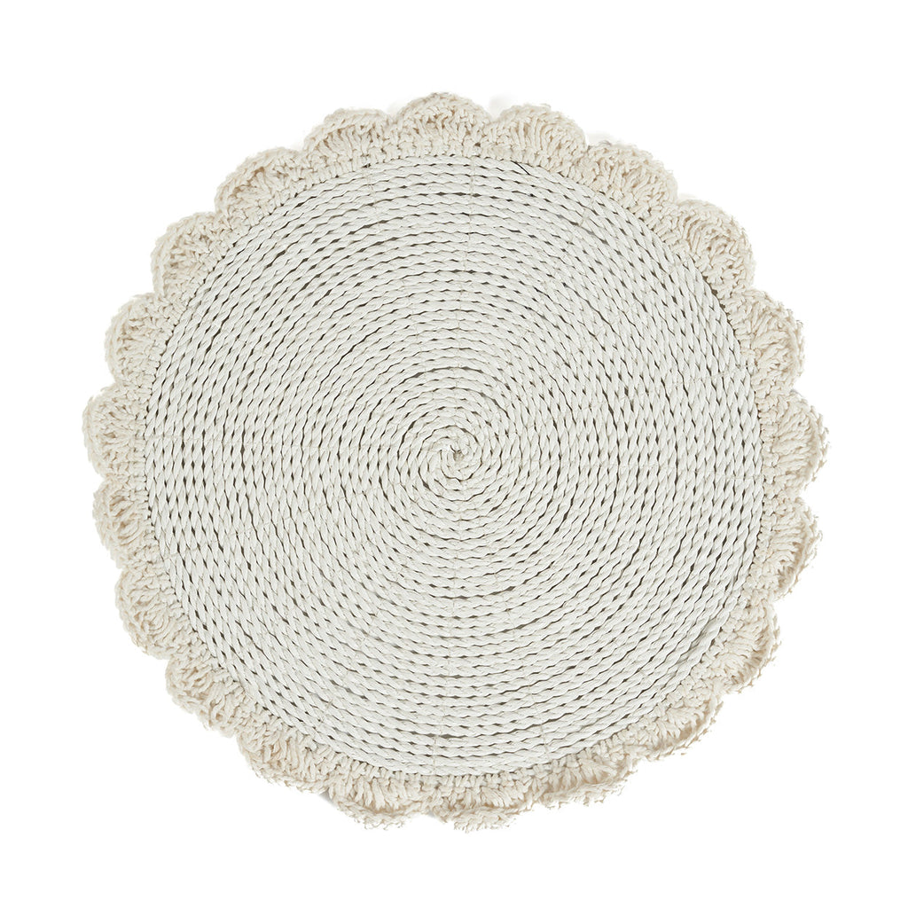 Set de table rond en cordon blanc à festons crochetés 40 cm
