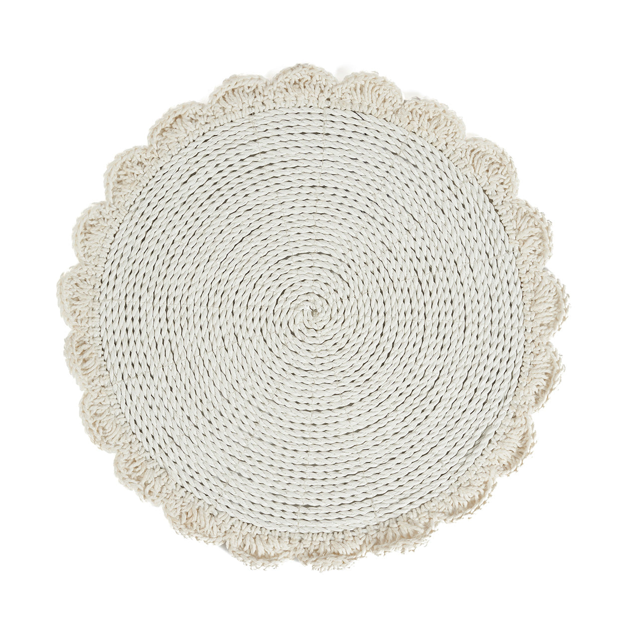 Set de table rond en cordon blanc à festons crochetés 40 cm