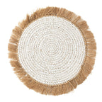 Set de table rond crocheté blanc à frange de raphia 45 cm