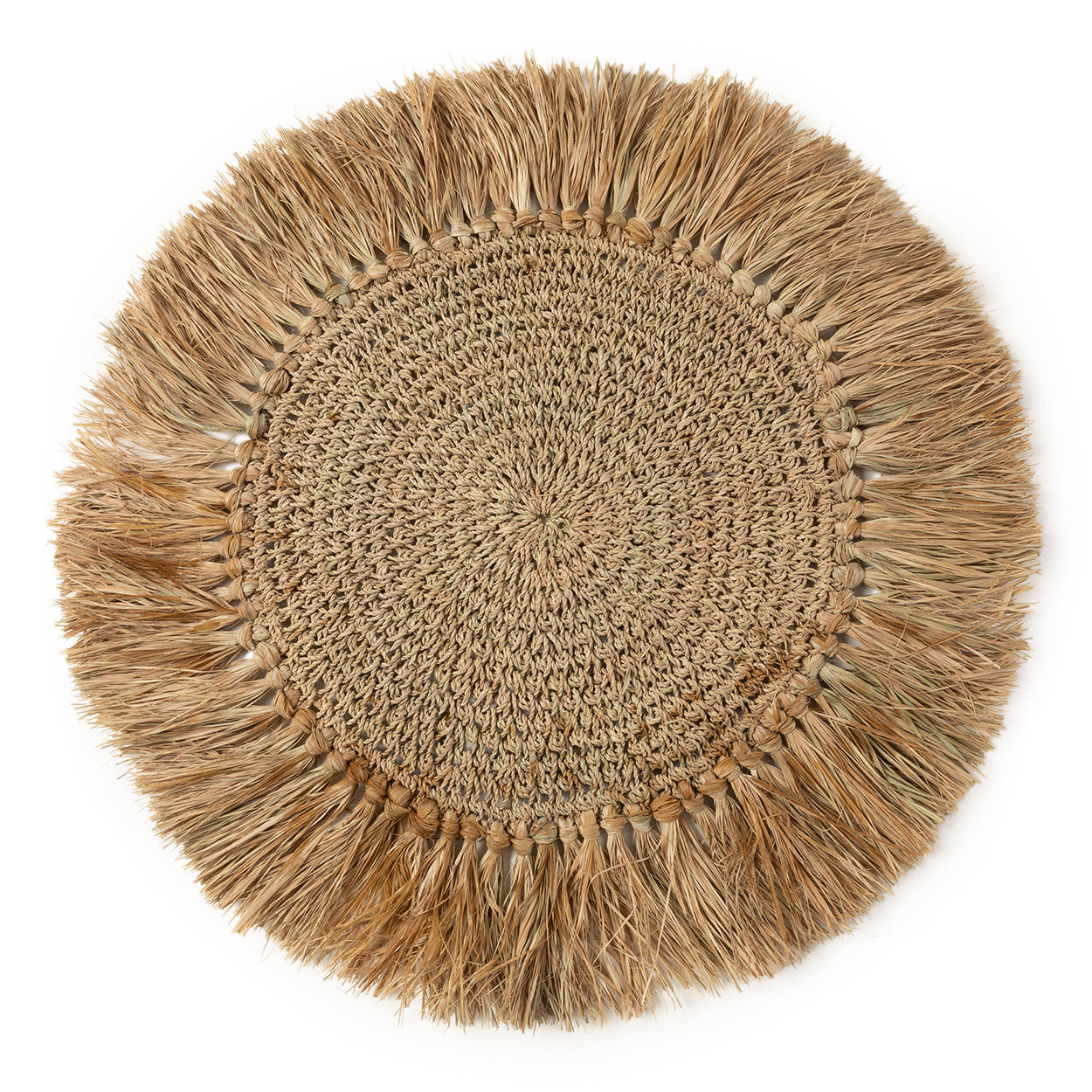 Set de table rond crocheté à large frange de palme 45 cm