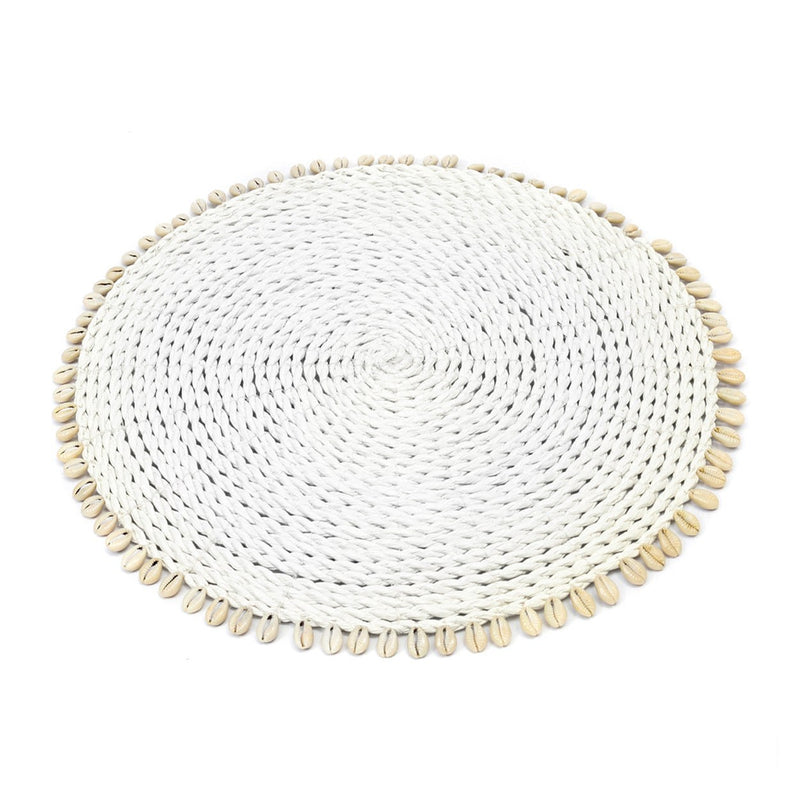 Dimensions Set de table rond en jonc de mer blanc bordé de cauris 38 cm
