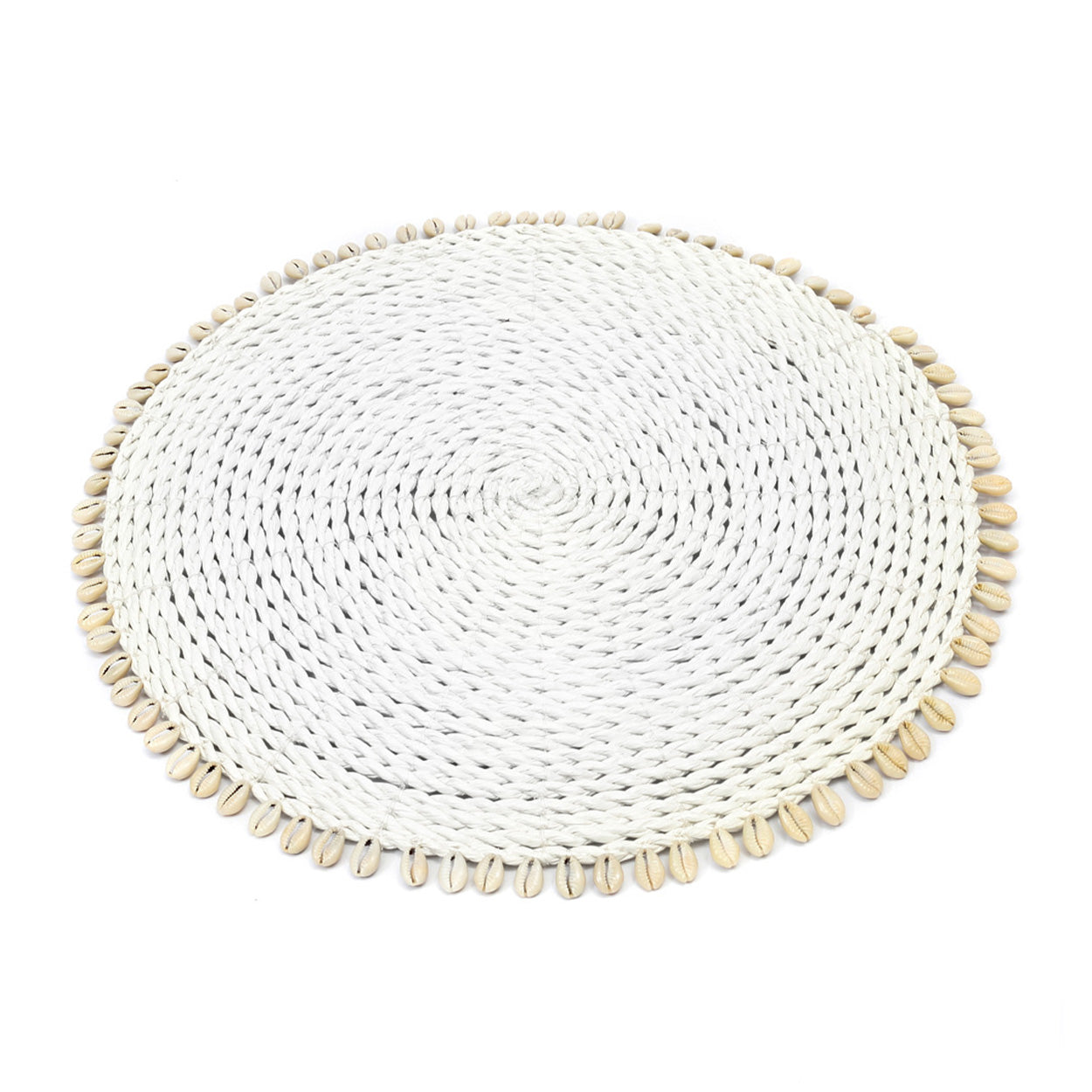 Set de table rond en jonc de mer blanc bordé de cauris 38 cm