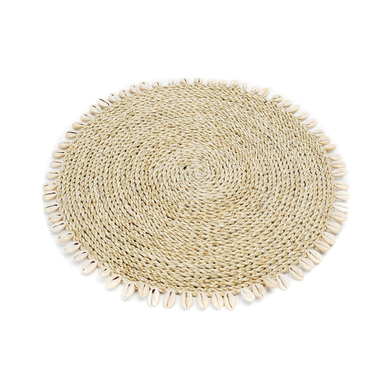 Dimensions Set de table rond en jonc de mer bordé de cauris 38 cm