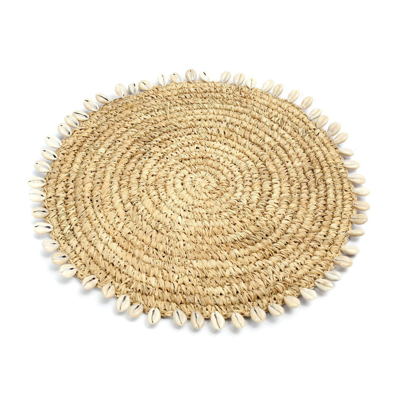 Dimensions Set de table rond en raphia crocheté bordé de cauris 38 cm