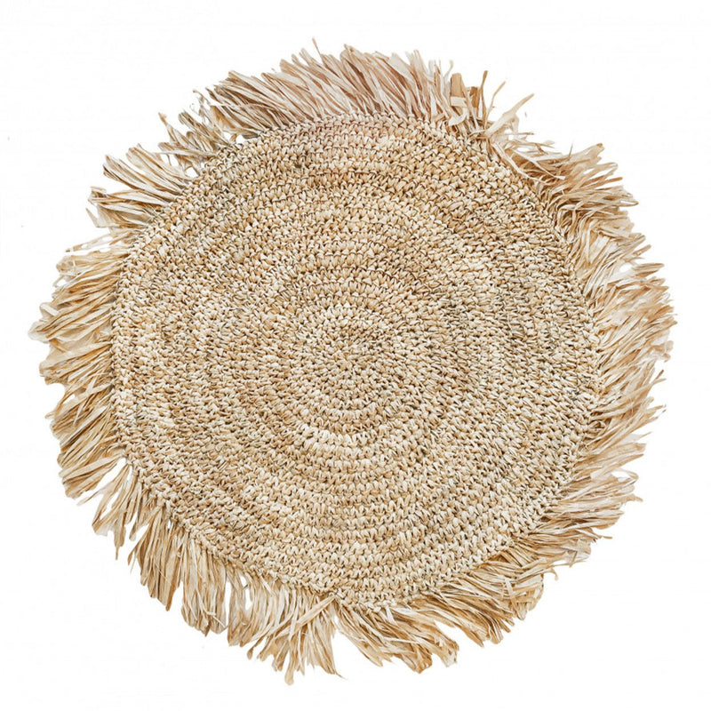 Dimensions Set de table rond en raphia crocheté à frange 45 cm