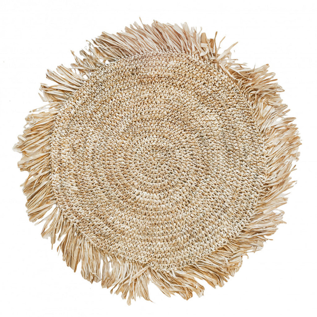 Set de table rond en raphia crocheté à frange 45 cm