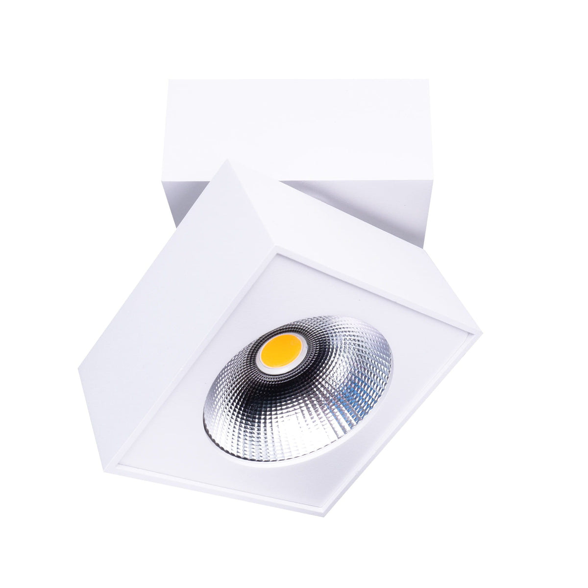 Spot de plafond Artu blanc tête inclinée avec réflecteur à facettes et LED visible