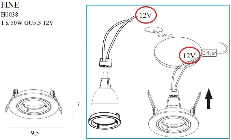 Dimensions Spot encastré Fine rond chromé GU10