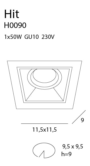 Dimensions Hit recessed spotlight black GU10