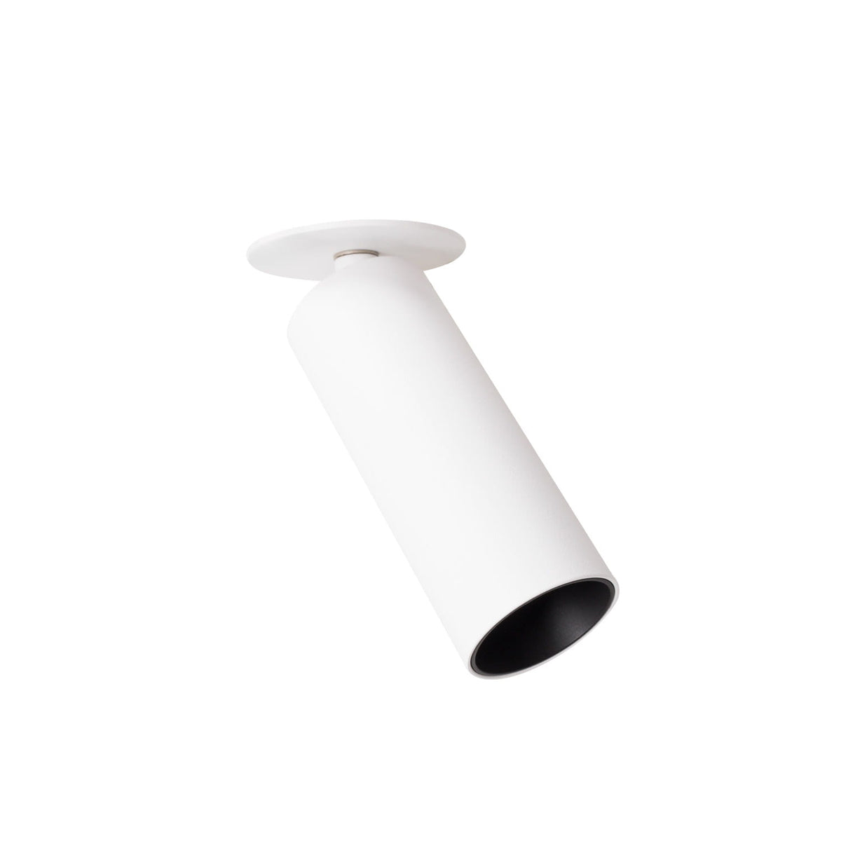 Spot encastré Halo 7 W métal blanc avec sa collerette ronde et son tube incliné