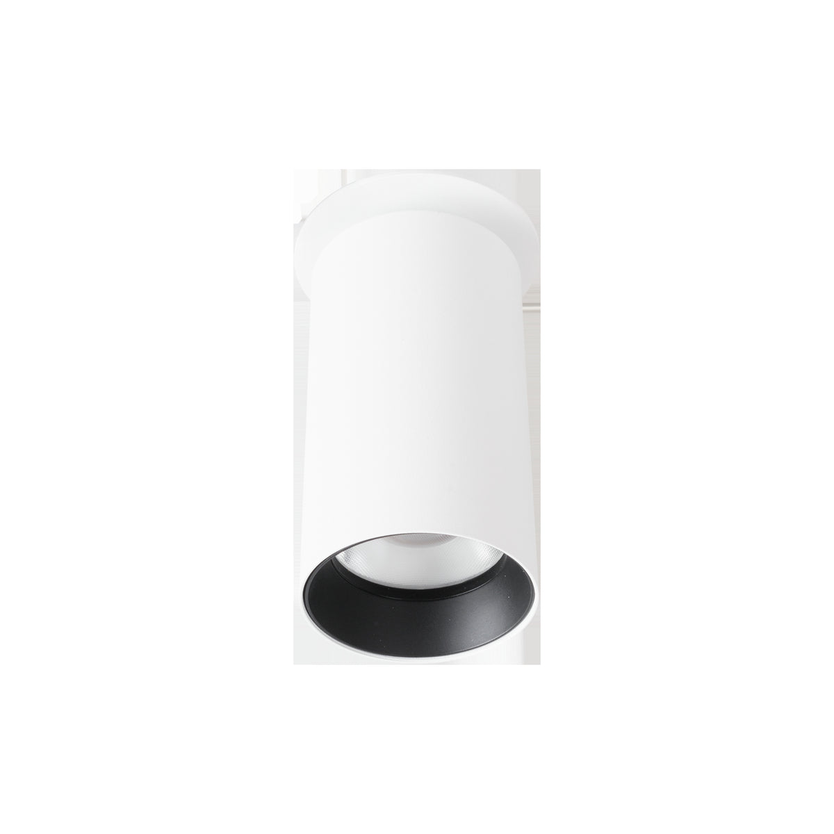 Spot encastré Halo 9 W métal blanc vu de dessous avec sa collerette ronde et son tube droit