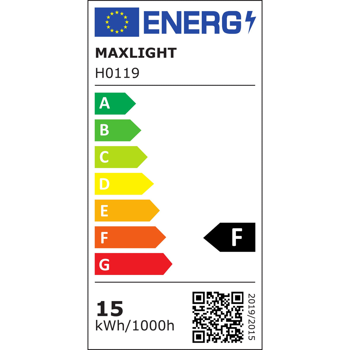 Étiquette énergie du spot encastré Shinemaker en classe F avec 15 kWh pour 1000 heures