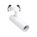 Spot encastré Shinemaker blanc vu de trois quarts embase à clips à ressort et tube orientable incliné