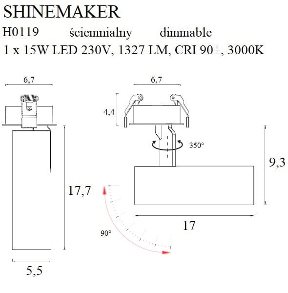 Dimensions Einbaustrahler Shinemaker weiß