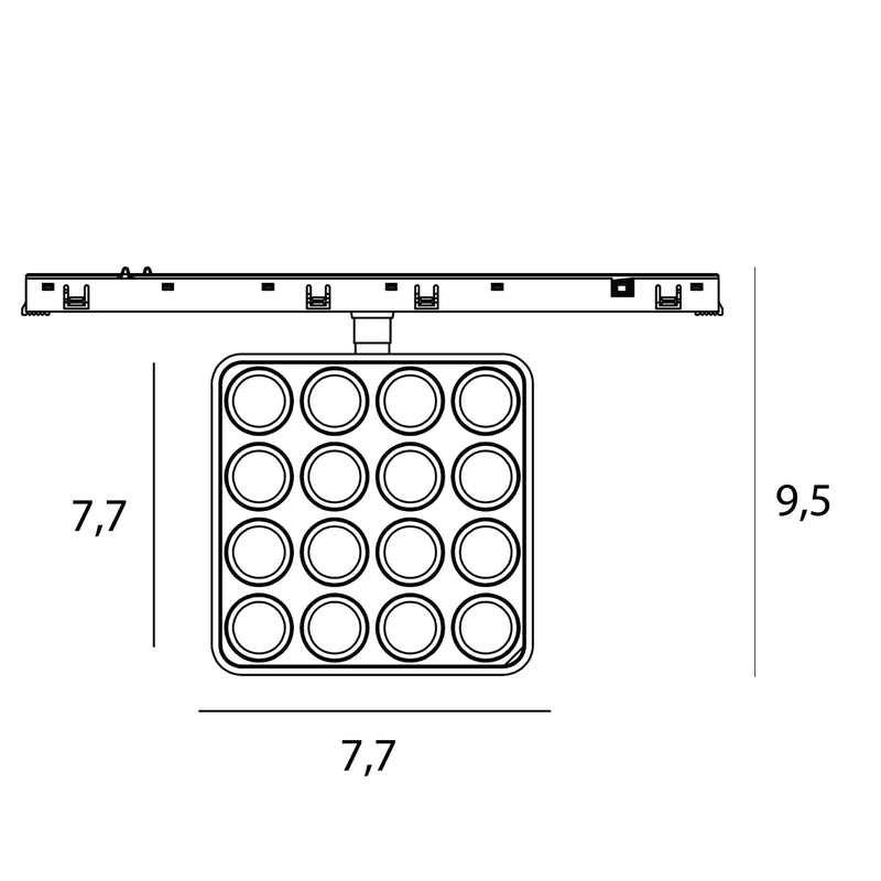 Dimensions Spot Micro11 carré à grille 12 W noir connecté Zigbee