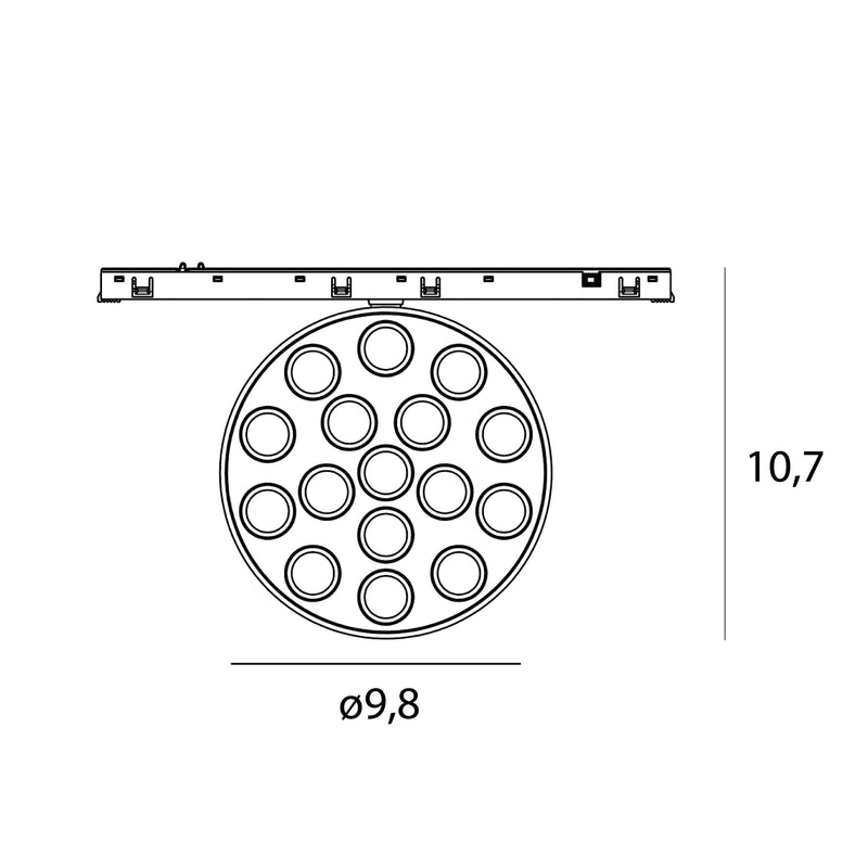 Dimensions Spot Micro11 rond à grille 12 W noir connecté Zigbee