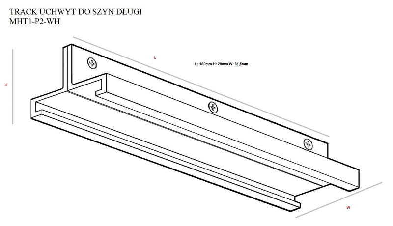 Dimensions Lange Halterung für 3-Phasen-Schiene, weiß