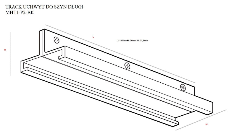 Dimensions Lange Halterung für schwarze 3-Phasen-Schiene