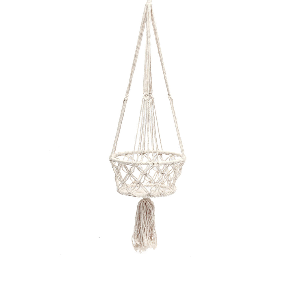 Support de plante suspendu en macramé blanc 110 cm