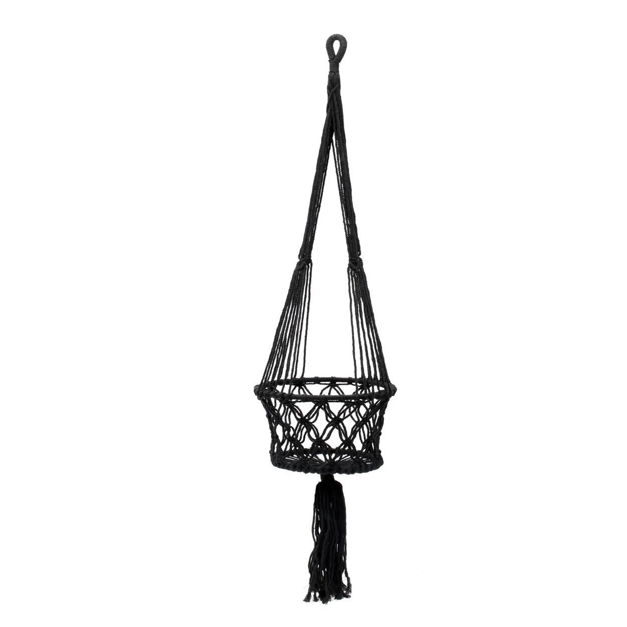 Support de plante suspendu en macramé noir 110 cm, vue 4