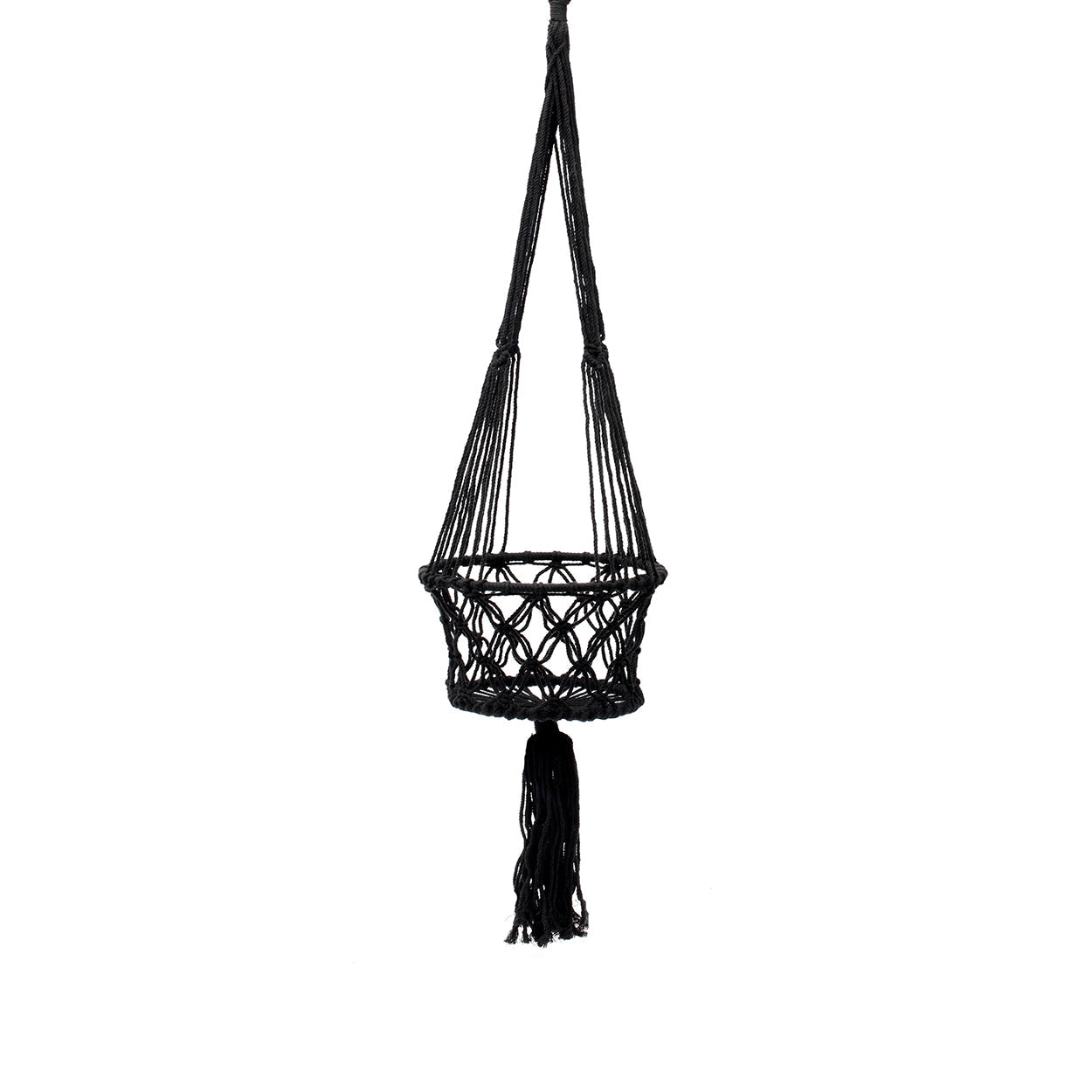 Support de plante suspendu en macramé noir 110 cm