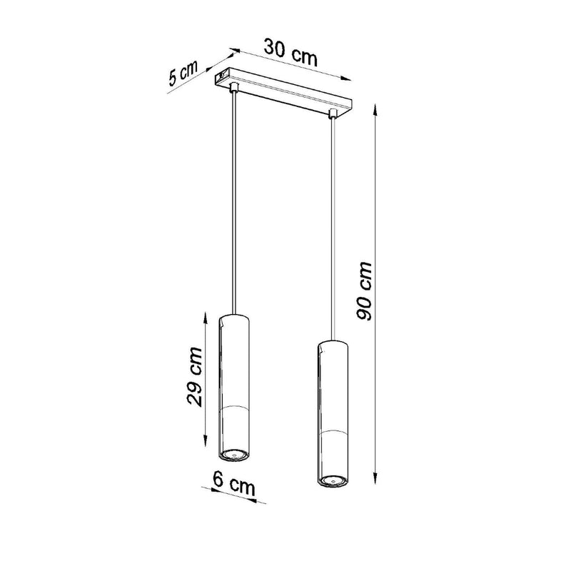 Dimensions Suspension 2 tubes Loopez acier 30 cm GU10