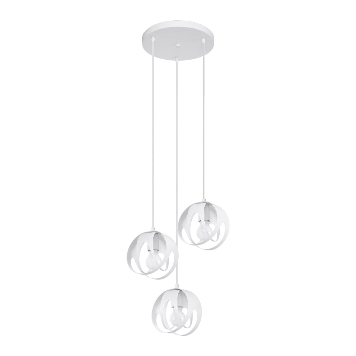 Suspension Tulos en grappe Métal blanc trois boules ajourées sous une rosace ronde ampoules visibles