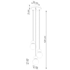 Schéma coté suspension Pekka en grappe hauteur 124 cm rosace 20 cm globes 11 cm