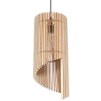 Suspension Alexia, abat-jour en lamelles de bois cylindrique torsadé en spirale