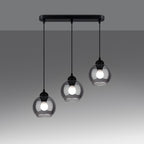 Suspension Alino 3 verre fumé E27 allumée, ampoules E27 apparentes