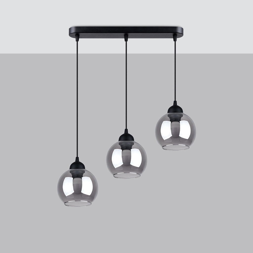 Suspension Alino 3 verre fumé E27 de profil