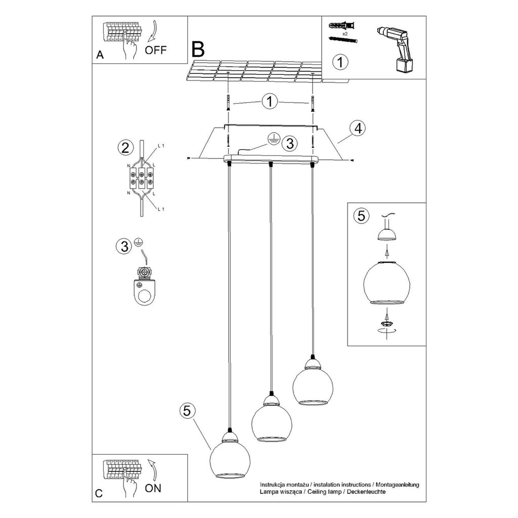 Notice de montage du Suspension Alino 3 verre fumé E27