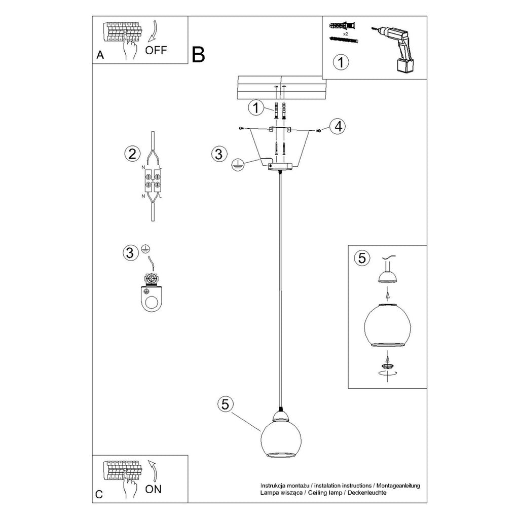 Notice de montage du Suspension Alino verre fumé E27