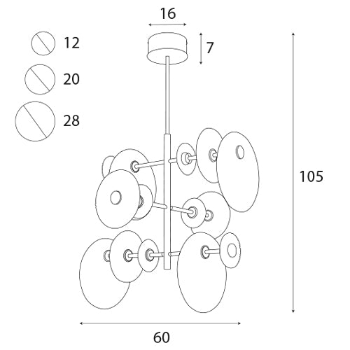 Dimensions Suspension Allure dorée mate