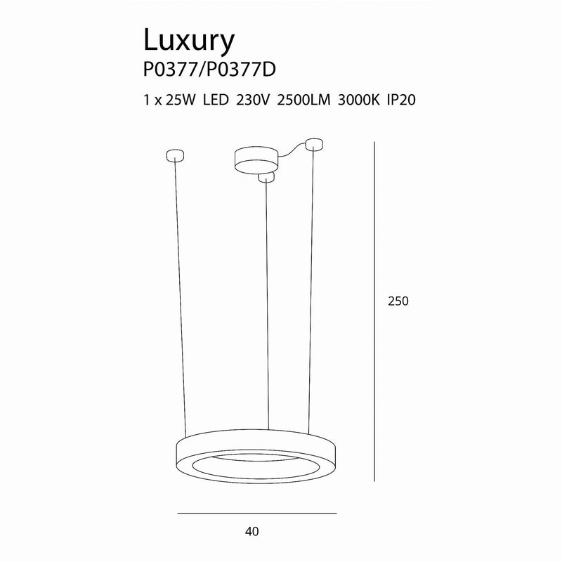 Dimensions Suspension anneau Luxury acier doré à variateur