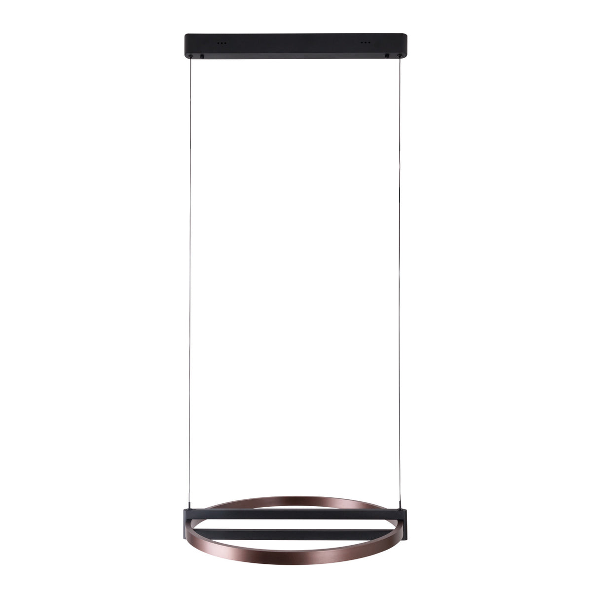 Suspension Singapur Round anneau brun cuivré et double barre noire sous sa rosace allongée noire
