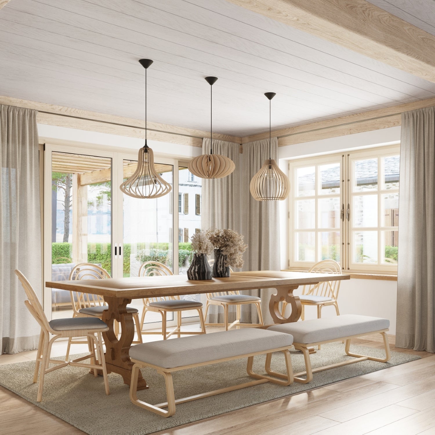 Suspension Aprilla en bois en situation dans un intérieur