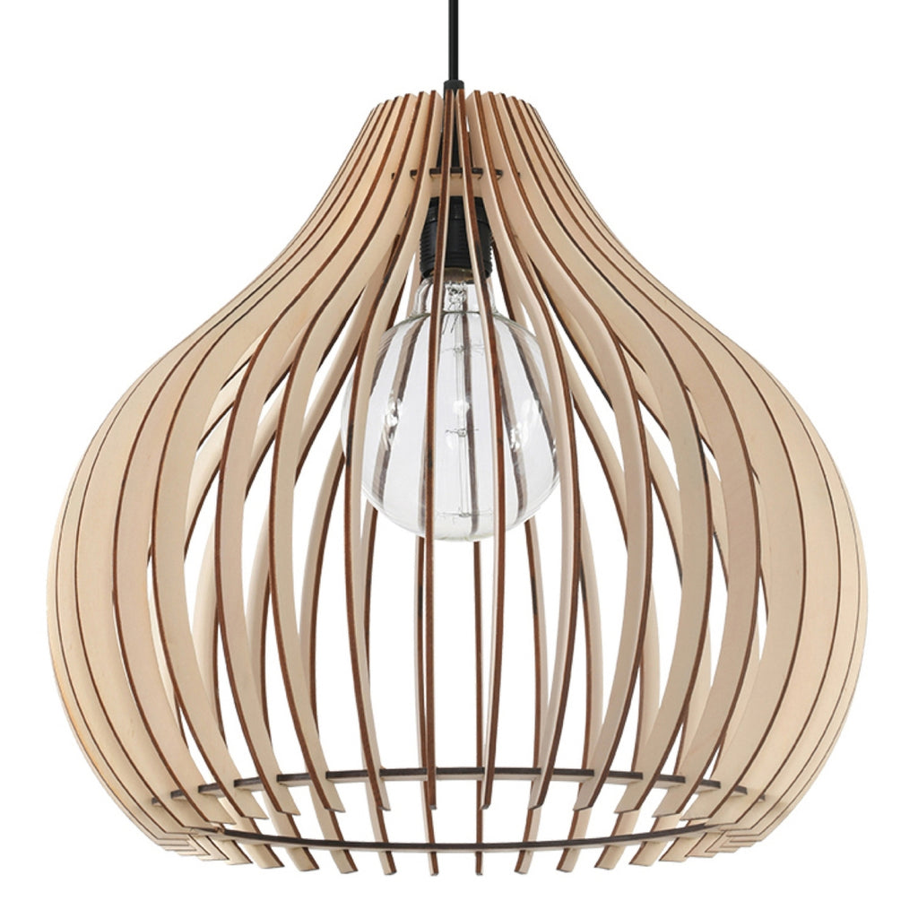 Suspension Aprilla, abat-jour en lamelles de bois en forme de goutte