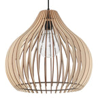 Suspension Aprilla, abat-jour en lamelles de bois en forme de goutte