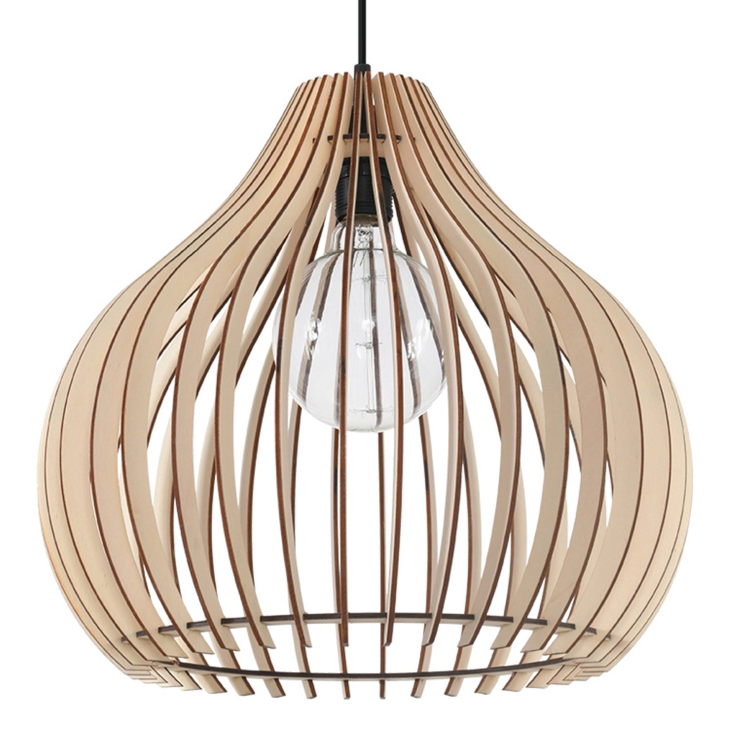 Suspension Aprilla, abat-jour en lamelles de bois en forme de goutte