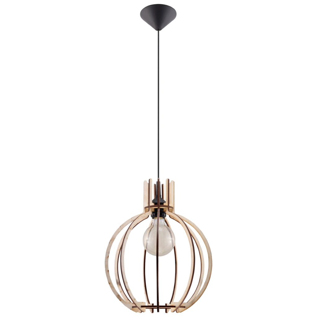 Suspension Arancia boule bois naturel, boule ajourée en bois naturel, ampoule E27 apparente