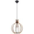 Suspension Arancia boule bois naturel, boule ajourée en bois naturel, ampoule E27 apparente