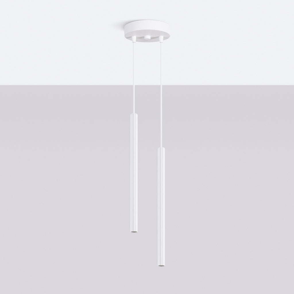Suspension Arche 2 en grappe tubes cannelés blanc G9, vue de profil