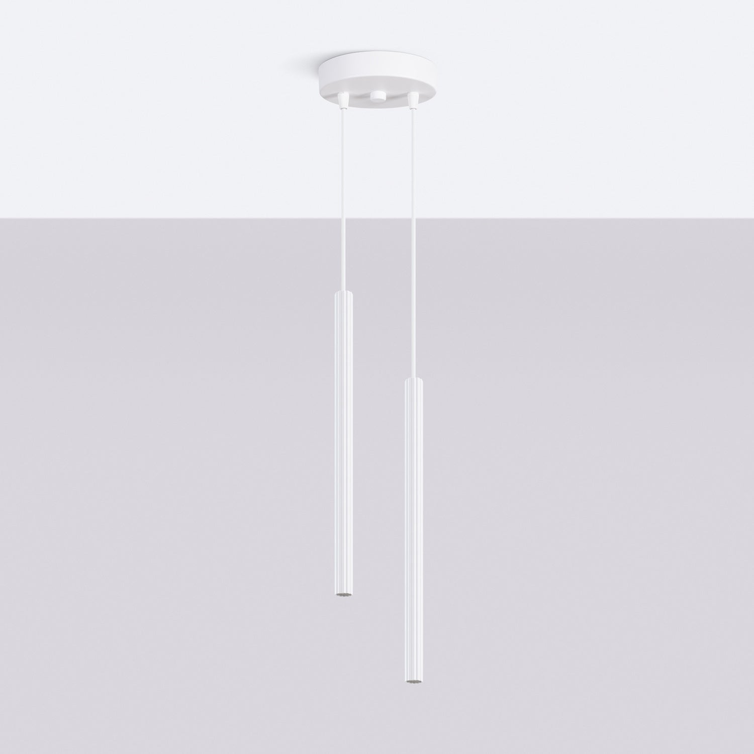 Suspension Arche 2 en grappe tubes cannelés blanc G9, vue de profil