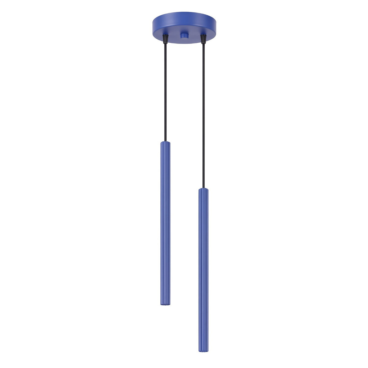 Suspension Arche 2 en grappe tubes cannelés G9, finition laque bleu outremer