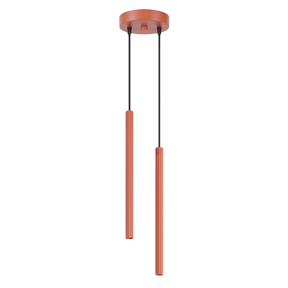 Suspension Arche 2 en grappe tubes cannelés G9, finition laque rouge ocre