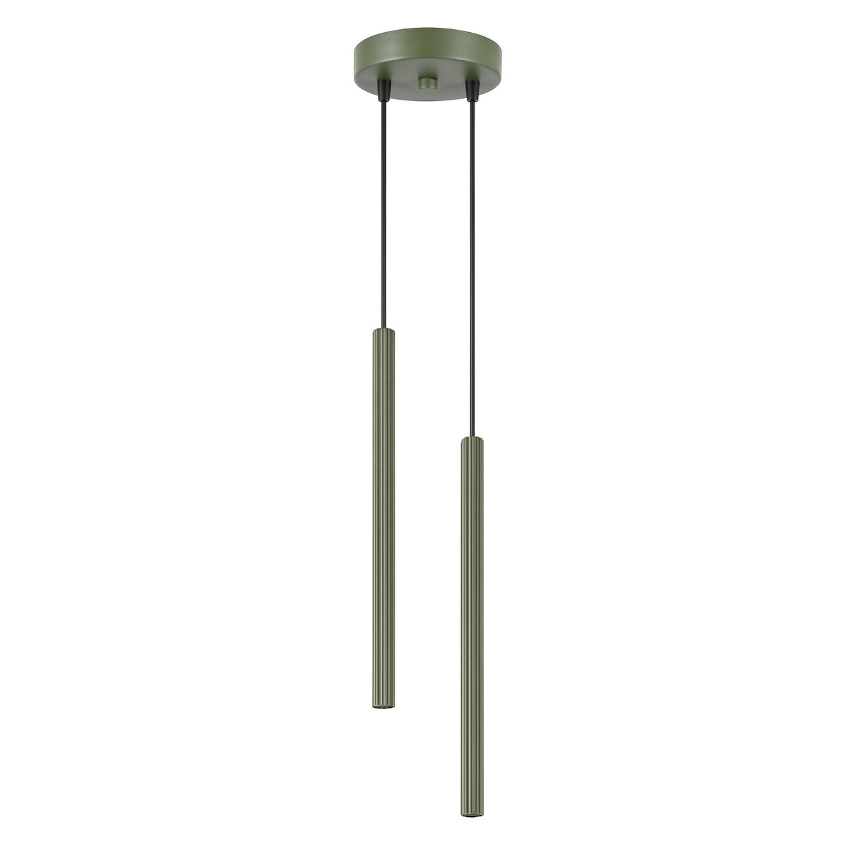 Suspension Arche 2 en grappe tubes cannelés G9, finition laque vert olive
