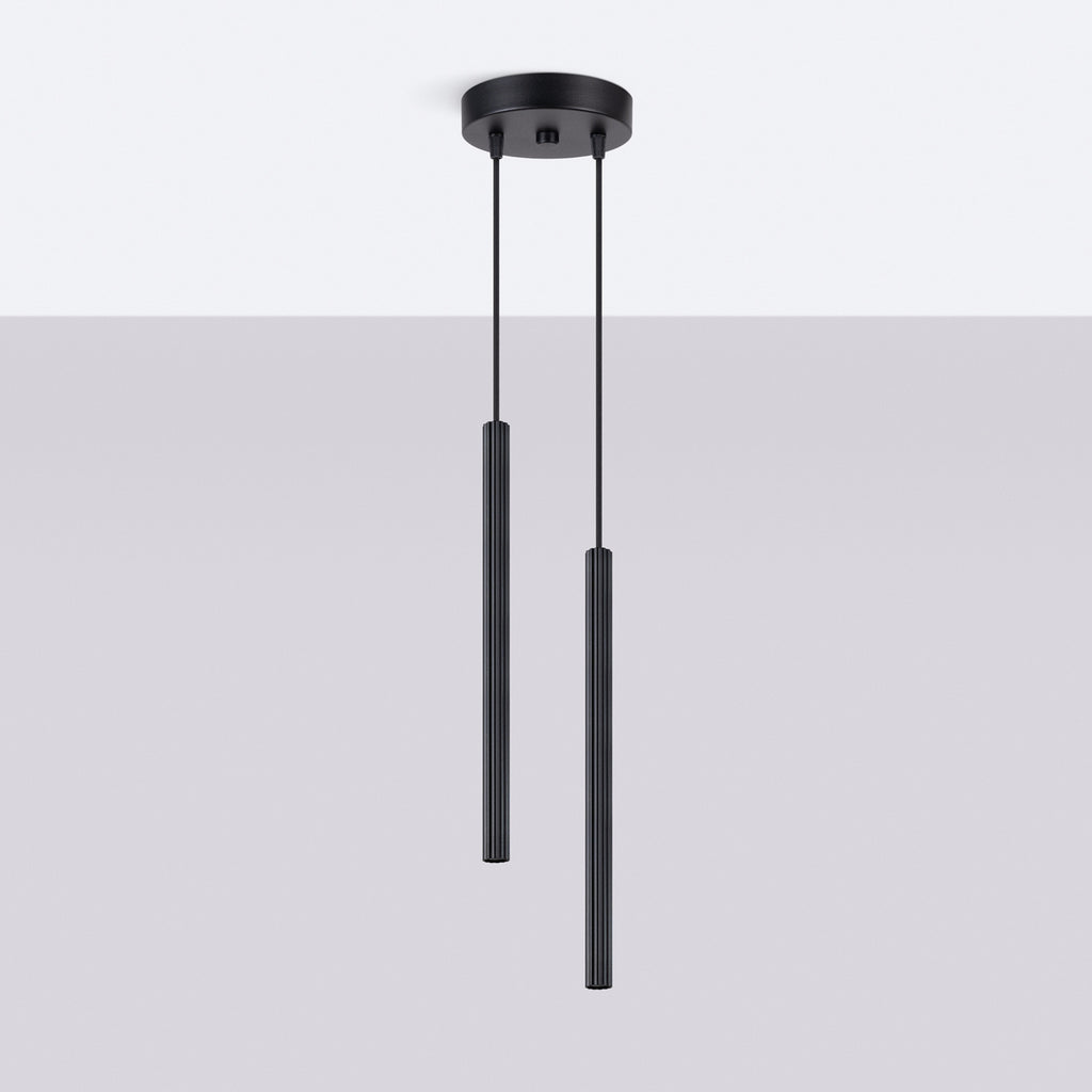 Suspension Arche 2 en grappe tubes cannelés noir G9, vue de profil